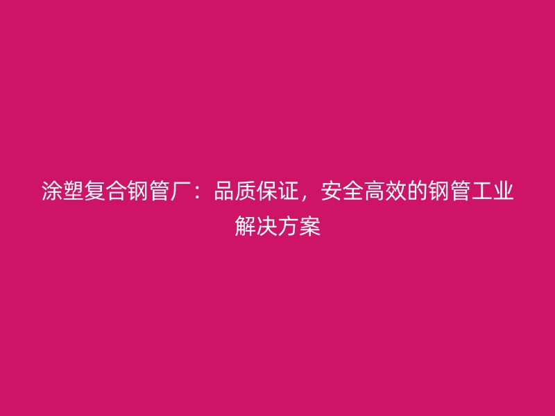 涂塑復(fù)合鋼管廠：品質(zhì)保證，安全高效的鋼管工業(yè)解決方案