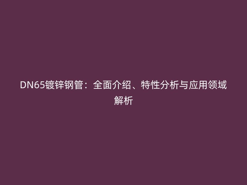 DN65鍍鋅鋼管：全面介紹、特性分析與應用領域解析