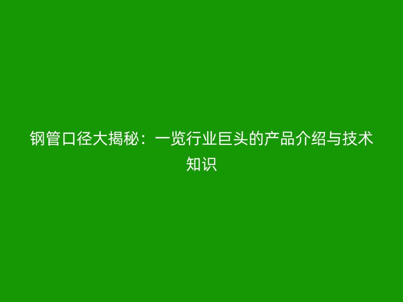 鋼管口徑大揭秘:一覽行業(yè)巨頭的產(chǎn)品介紹與技術(shù)知識