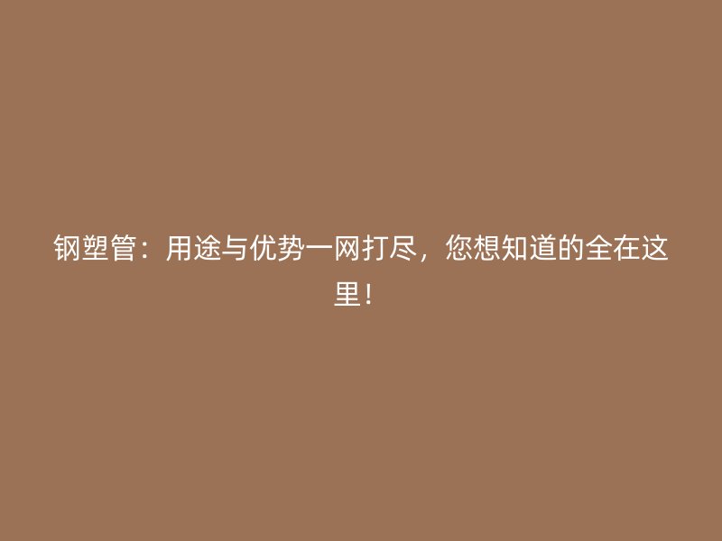 鋼塑管：用途與優(yōu)勢(shì)一網(wǎng)打盡，您想知道的全在這里！